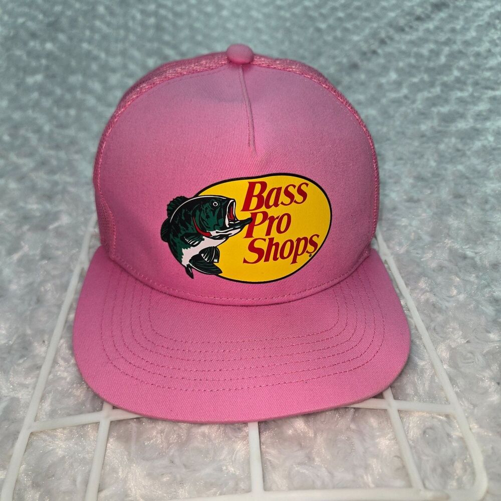 Bass Pro Shops Mesh Trucker Hat Cap Pink Snapback Osfm Logo Fishing OS Mens back